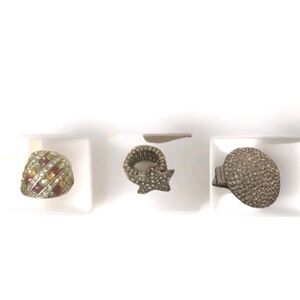 Trio of Sparkling Pavé Statement Rings with Multicolor Accent Stretch Band